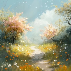 Vászonkép Canvas Tájkép Kilátás Út Ösvény Fák Tavasz 80x80