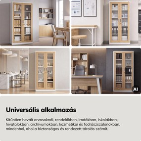 Fém szekrény vitrinnel, fehér, sonoma tölgy, 900x1850x400 mm: AMELIA Eco Design