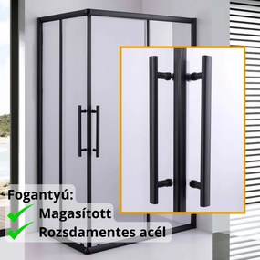 Stuxi Nizza Black 120x70 cm aszimmetrikus két tolóajtós zuhanykabin 6 mm vízlepergető biztonsági üveggel, fekete elemekkel, 190 cm magas