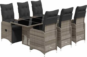 vidaXL 7 részes szürke polyrattan kerti bisztrógarnitúra párnákkal