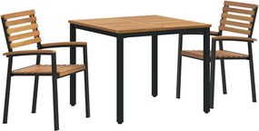 vidaXL Kert étkező szett 3 pcs Fekete Tömör Akácfa