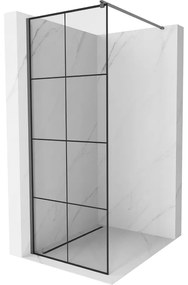 Mexen Kioto, Walk-In zuhany paraván 90 x 200 cm, 8 mm átlátszó üveg fekete mintás, grafit profil, 800-090-101-95-77
