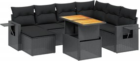 vidaXL 8 részes fekete polyrattan kerti ülőgarnitúra párnákkal
