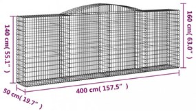 vidaXL 4 db íves horganyzott vas gabion kosár 400x50x140/160 cm