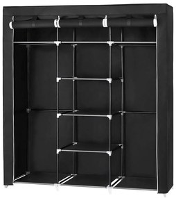 Textil gardrób polcokkal és ruhatartó rúddal MATIS 150x175 cm fekete