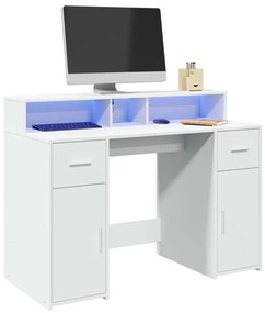 fehér szerelt fa íróasztal LED-világítással 120 x 55 x 91 cm