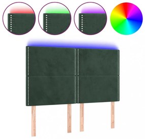 sötétzöld bársony LED-es fejtámla 144x5x118/128 cm