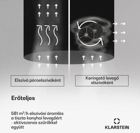 Klarstein Beretta Premium Smart, sziget páraelszívó, 544 m³/h, alkalmazás, elszívás/légkeringetés, LED, aktívszenes szűrő