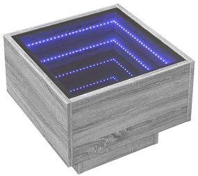 szürke sonoma színű szerelt fa kisasztal LED-del 40x40x30 cm