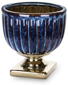 Porto design magasfényű világoskék-tengerészkék kerámia virágtartó kaspó szett 15,5x14,5x14,5cm