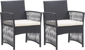 vidaXL 2 db fekete polyrattan kerti karosszék párnákkal