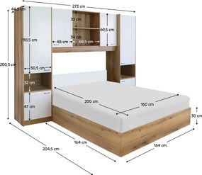 Ágy felépítménnyel, 160x200, fehér magasfényű HG, MILAGA