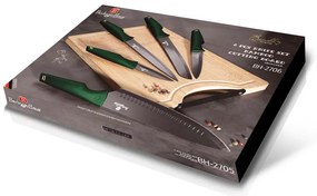 6 részes késkészlet bambusz vágódeszkával smaragdzöld Berlinger Haus Emerald Collection
