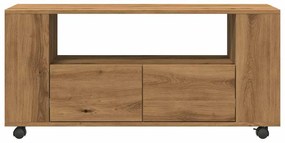 kézműves tölgy szerelt fa TV-szekrény kerekekkel 102x34,5x43 cm