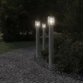 3 db ezüst rozsdamentes acél kültéri állólámpa aljzattal 110 cm