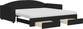 vidaXL fekete kihúzható szövet heverő fiókokkal 100 x 200 cm