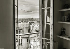 Poszter 29,7x21cm Az Eiffel-torony a Montmartre-i lakás ablakán keresztül látható