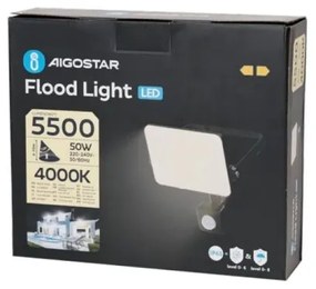 Aigostar - LED Reflektor érzékelővel LED/50W/230V 4000K IP65 fekete