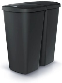Hulladékgyűjtő Prosperplast COMPACTA Q DUO , 45 l újrahasznosított fekete, fekete fedéllel