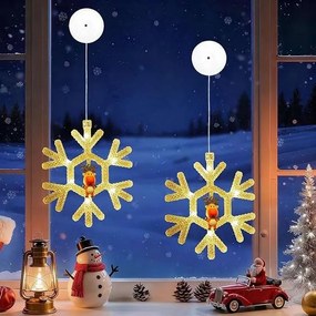 LED-es ablaklámpák karácsonyi lógó hópelyhek dekoráció szett 2 db