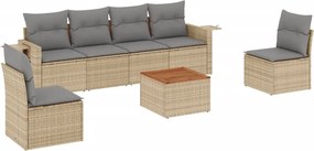 vidaXL 7 részes bézs polyrattan kerti ülőgarnitúra párnákkal