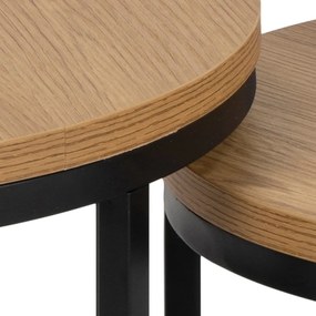 Kerek tárolóasztal szett tölgyfa dekoros asztallappal, 2 db-os ø 45 cm Spiro – Actona