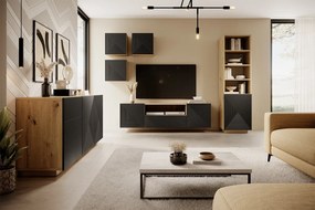 Asha komód 167 cm fiókokkal és bordázott előlapokkal - artisan / matt fekete