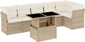 vidaXL 7 részes bézs polyrattan kerti ülőgarnitúra párnákkal
