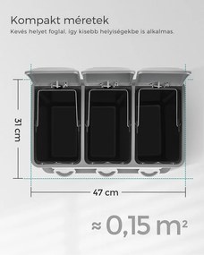 SORT szelektív hulladékgyűjtő, 24l (3x8l), szürke/fehér SongmicsHome