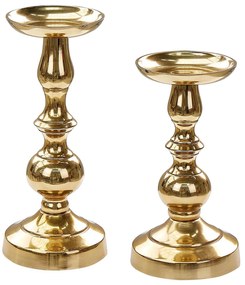 Aranyszínű fém gyertyatartó kétdarabos szettben DIRIN Beliani