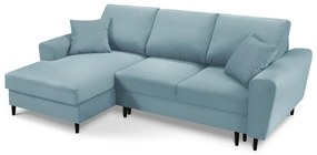 Világoskék kordbársony kinyitható tárolóhelyes sarokkanapé (bal oldali-heverő résszel) Kyoto – Cosmopolitan Design