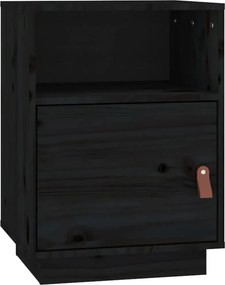 vidaXL fekete tömör fenyőfa éjjeliszekrény 40 x 34 x 55 cm