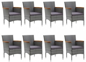 9 részes szürke polyrattan és akácfa kerti étkezőgarnitúra