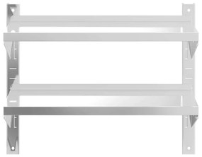 2 szintes ezüst rozsdamentes acél fali polc 75 x 23,5 x 60 cm