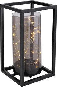 Globo 33816 Solar asztali lámpa fém fekete keret, füstszínű akril búra. IP44, kapcsolóval, inkl. 1xAA 1,2V, HxSZxM:140x140x250, inkl. 30xLED 0,06W 3V, 3000K