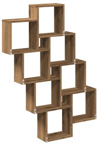 kézműves tölgy színű szerelt fa fali kocka polcok 90x15x119,5cm
