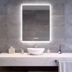 Álló fürdőszobai LED tükör 70x90cm | Páramentesítő funkció | Beépített óra | Fényerő és színhőmérséklet szabályozás | Welland Luxury-Line G773