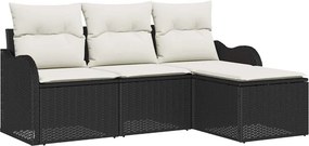 vidaXL Kerti Kanapé Szett tárolóval 4 pcs Fekete polirattan