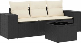 vidaXL 4 részes fekete polyrattan kerti ülőgarnitúra párnákkal