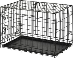 PawHut Kutya Ketrec Szállítóláda Hálóketrec Kiskutya Szállítódoboz Hordozható Fém Fekete 75 x 48,5 x 53 cm | Aosom