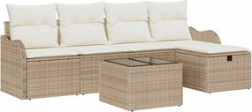 vidaXL Kerti Kanapé Szett párnával 6 pcs Beige és krém polirattan