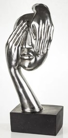 Bond design ezüst emberi arc kézekkel műanyag mellszobor asztali dekoráció fekete talpon 54x23x14cm