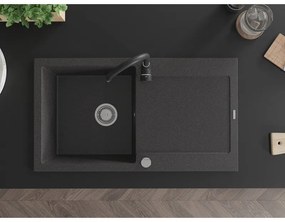 Mexen Leo, gránit mosogató 900x500x190 mm, 1 kamrás és fekete Telma csaptelep, fekete foltos, 6501-76-670200-70