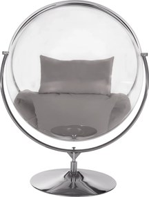 Függő fotel állvánnyal, átlátszó/ezüst/szürke, BUBBLE NEW TYP 2