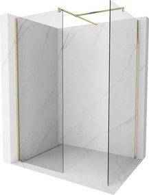 Mexen Kioto, 2 falas Walk-In zuhany paraván 160 x 90 cm, 8 mm átlátszó üveg, arany matt profil, 800-160-202-55-00-090