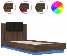 barna tölgy színű ágykeret fejtámlával és LED-ekkel 90 x 200 cm