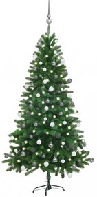 Zöld műkarácsonyfa LED-ekkel és gömbszettel 150 cm