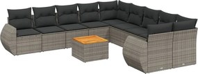 vidaXL 11 részes szürke polyrattan kerti ülőgarnitúra párnákkal