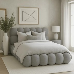 Szürke Bouclé Franciaágy Ágyneműtartóval. 160x200 ANKARA