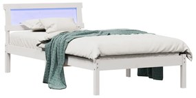 Ágykeret LED Fejtámlával, Fehér, 90 x 200 cm, Tömör Fenyő
